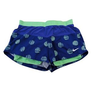 Nike Icon Dri Fit 2 In 1 Shorts Women M Blue Green Polka Dot Training Run Active